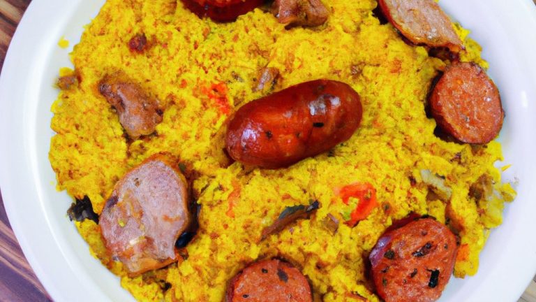 Arroz com frango e linguiça tipo paella