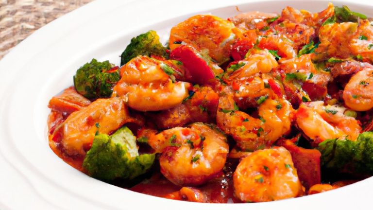 Camarão com legumes salteados