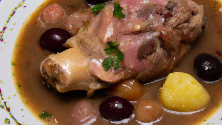 Coelho estufado com batatas e uva-passa
