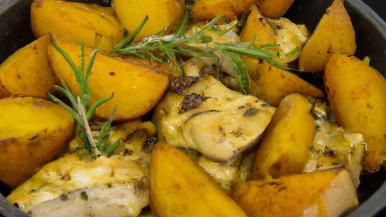 Receita de Batata assada com frango e alecrim