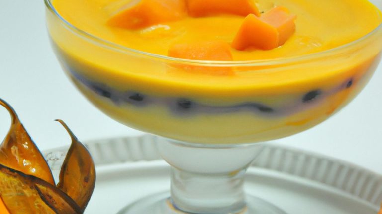 Receita de Creme de manga com calda de uva