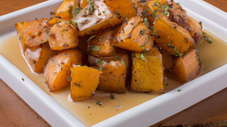 Salada de batata doce assada com molho de mostarda