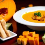 Sopa de abóbora assada com croutons integrais