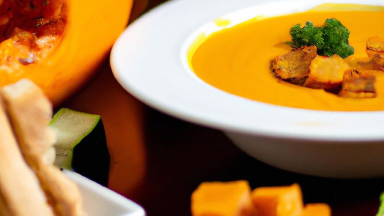 Sopa de abóbora assada com croutons integrais
