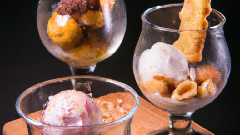 Sorvete de cachaça, biscoito e calda de frutas