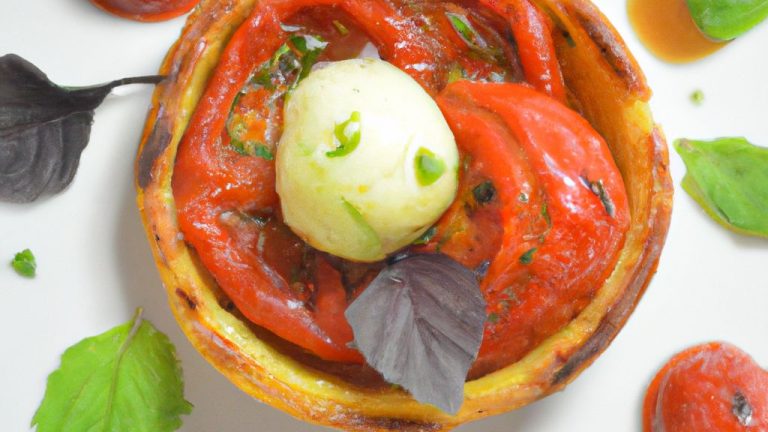 Tartelette de tomate com sorvete de manjericão