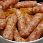 Linguiça assada com legumes